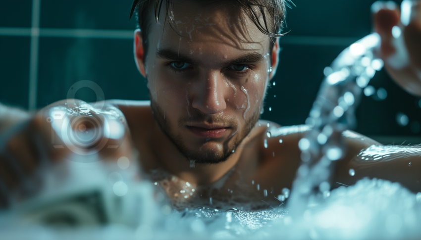Ung vacker man i badet