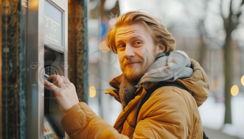 Man som tar ut kontanter